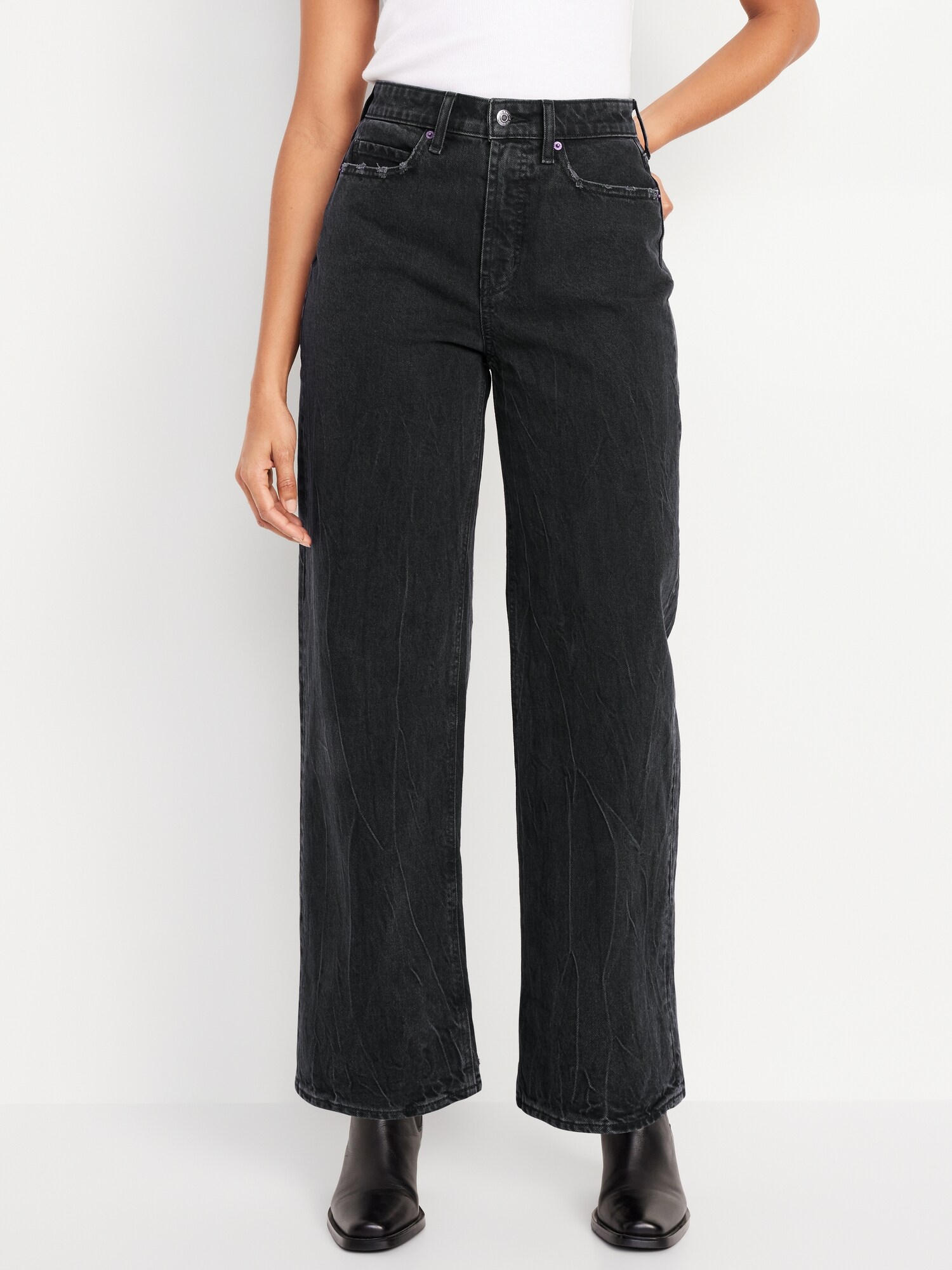 Женские джинсы Old Navy Curvy Extra High-Waisted Wide-Leg, цвет: Чёрный варёный — фото 2