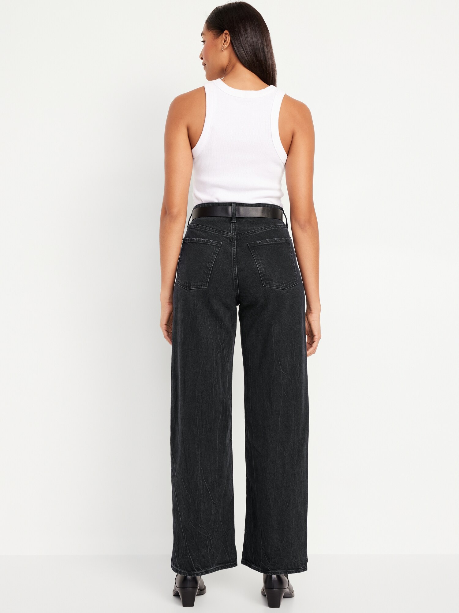 Женские джинсы Old Navy Curvy Extra High-Waisted Wide-Leg, цвет: Чёрный варёный — фото 3