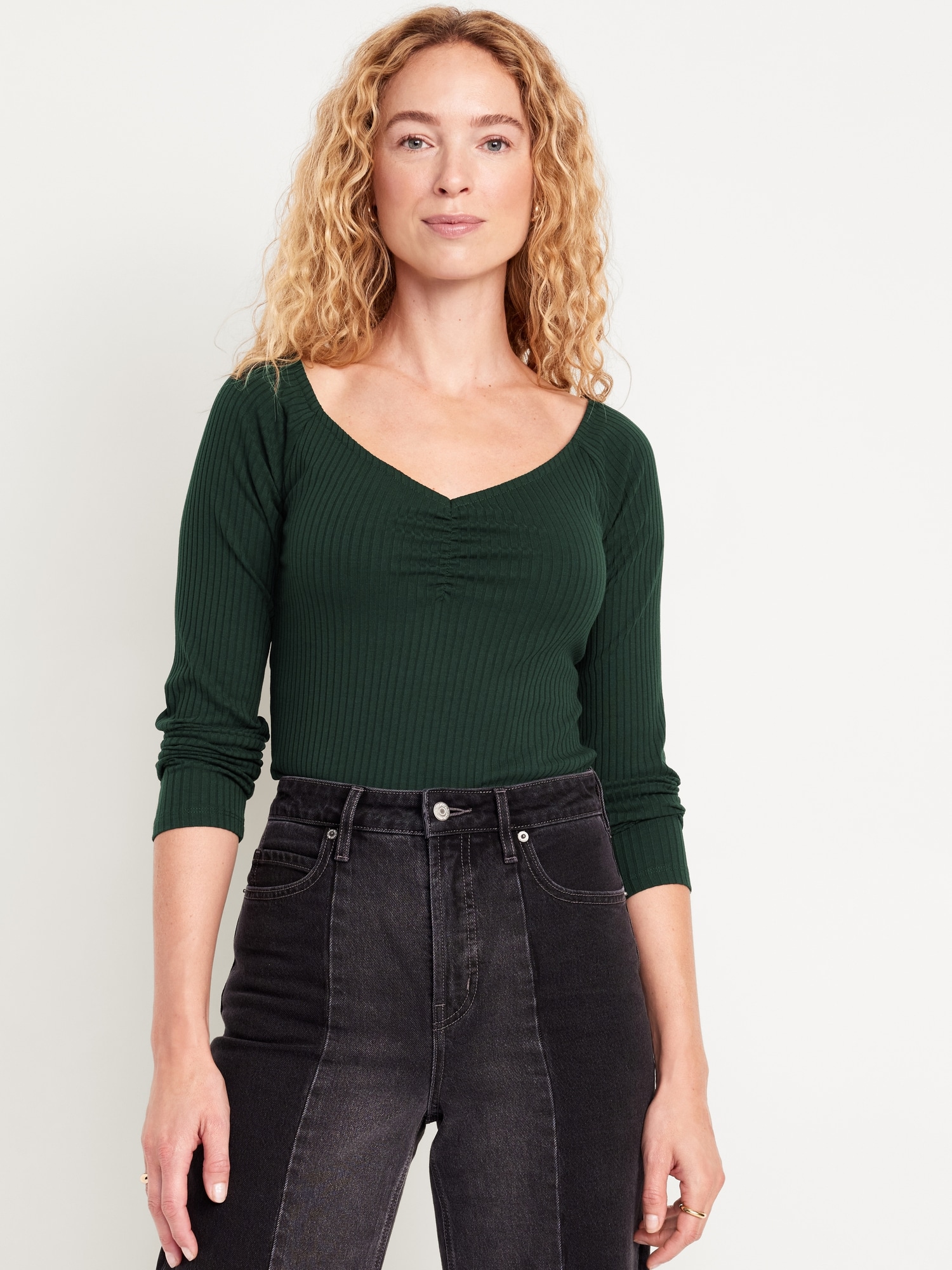 Cinched Rib-Knit Top