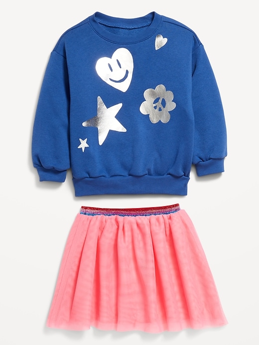 View large product image 2 of 2. Crew-Neck Graphic Sweatshirt and Tulle Skirt Set for Toddler Girls