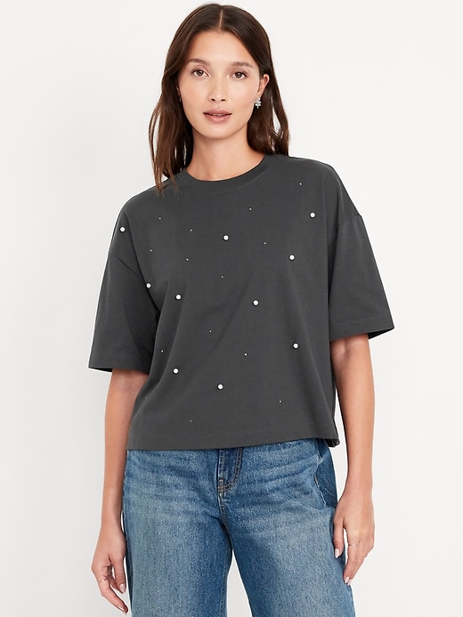 Image number 1 showing, Oversized Crew-Neck Embellished T-Shirt