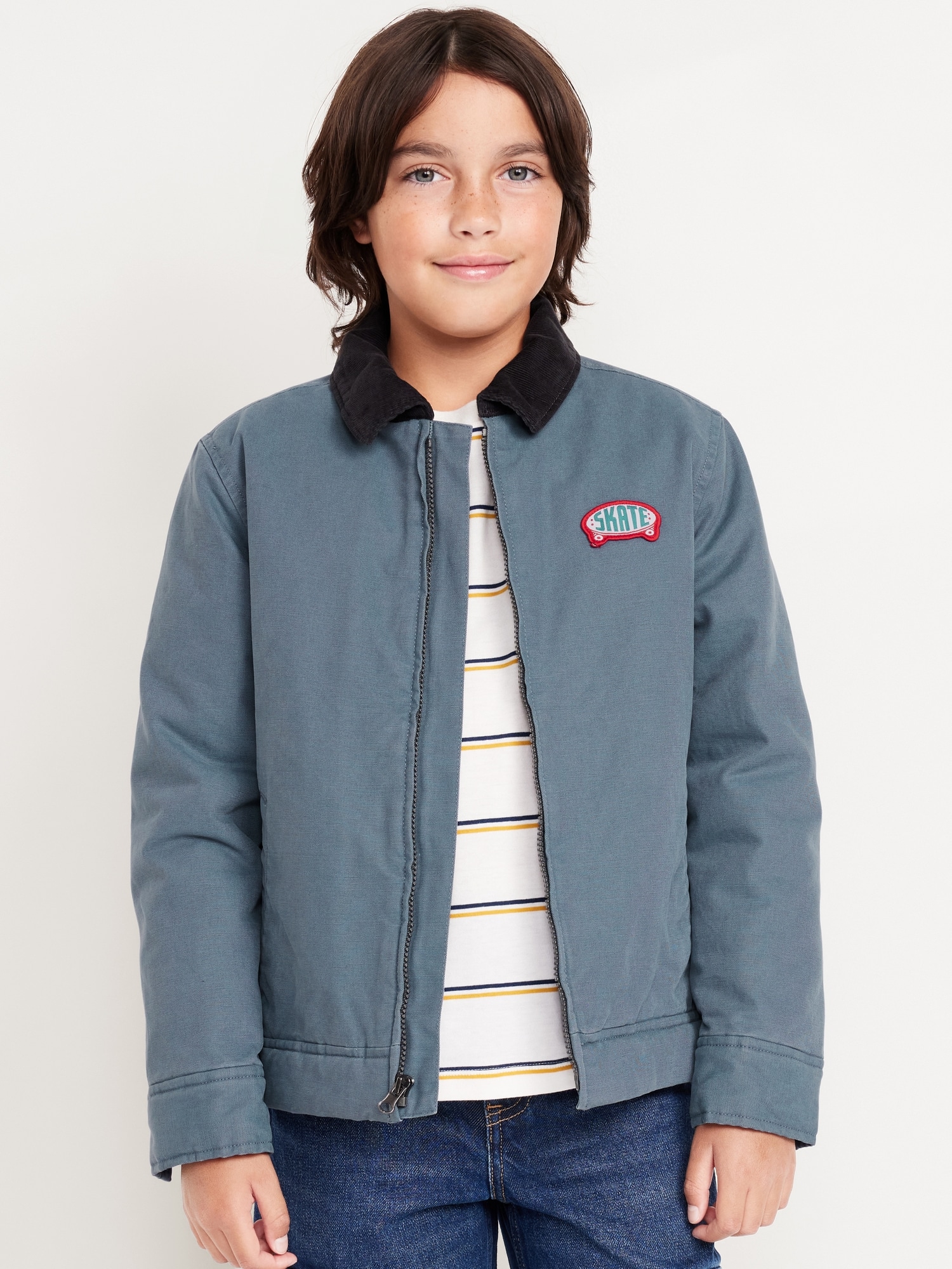 Canvas Corduroy-Collar Full-Zip Jacket for Boys