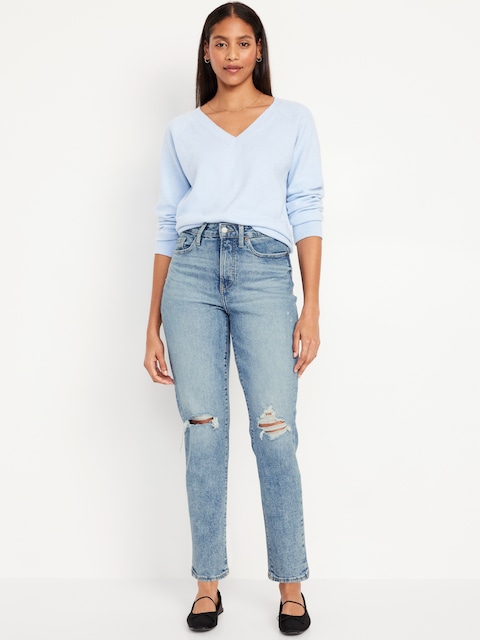Curvy High-Waisted OG Straight Ankle Jeans - Ripped Light Wash