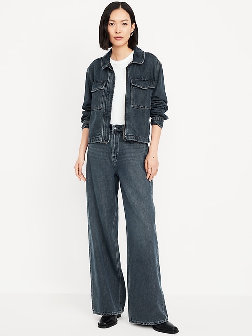 Image number 1 showing, High-Waisted Baggy Wide-Leg Jeans