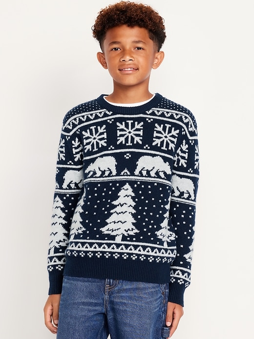 View large product image 1 of 3. SoSoft Crew-Neck Printed Sweater for Boys