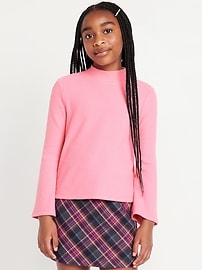 Image number 1 showing, Cozy Mock-Neck Bell-Sleeve Ribbed Top for Girls