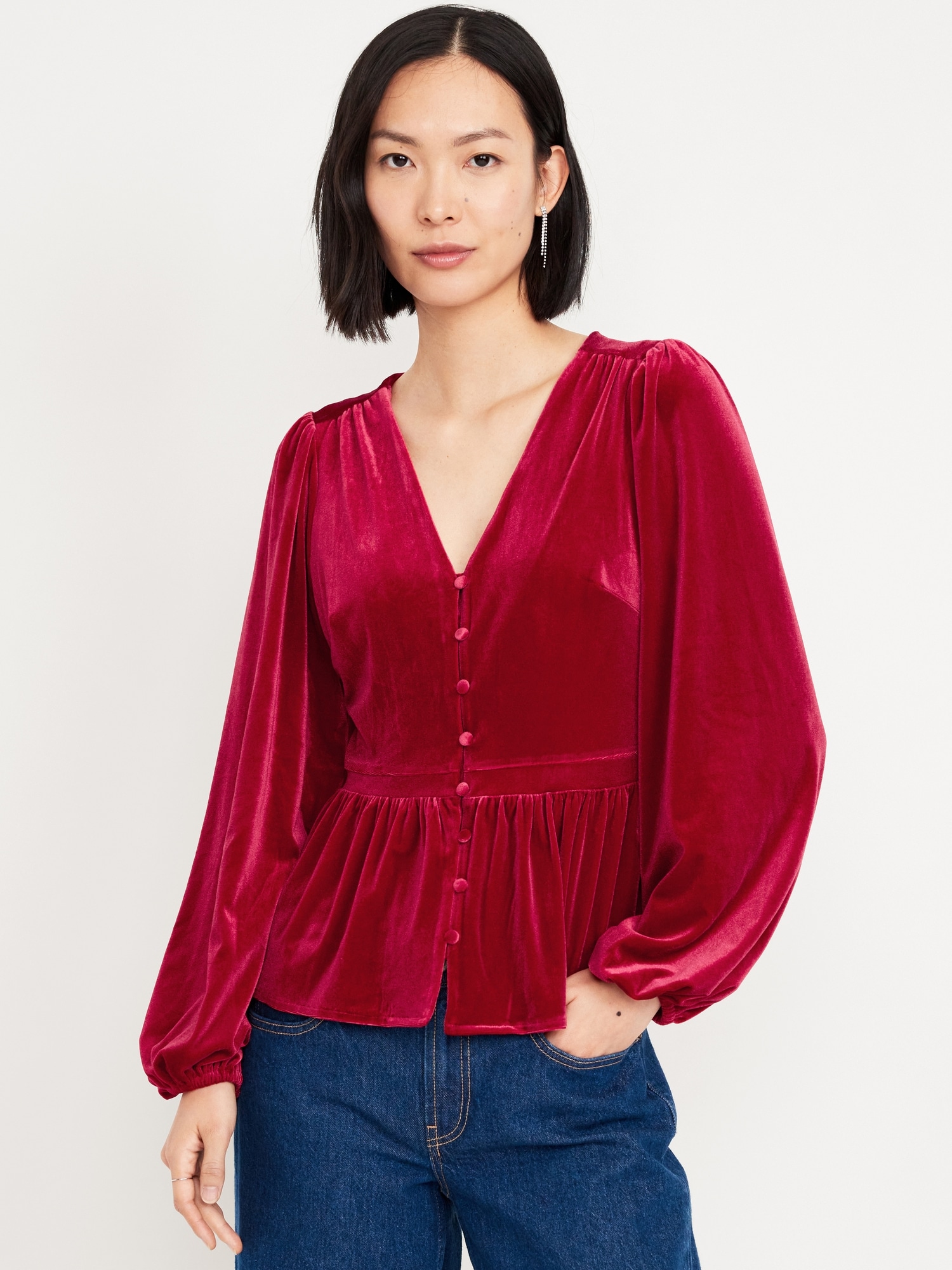 Waist Defined Velvet Peplum Top Old Navy