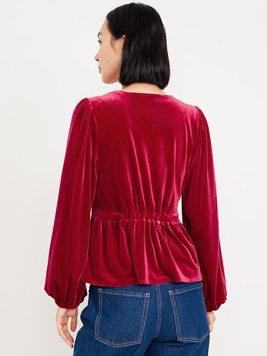 Image number 2 showing, Waist-Defined Velvet Peplum Top