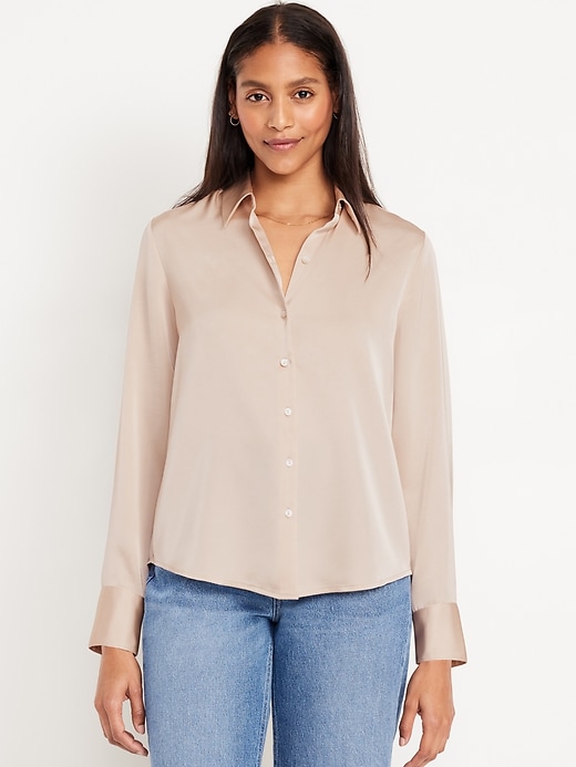 Image number 1 showing, Classic Button-Down Satin Shirt