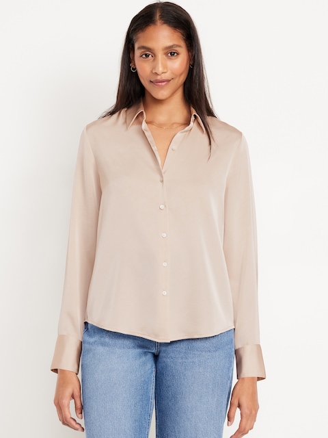 Classic Button-Down Satin Shirt