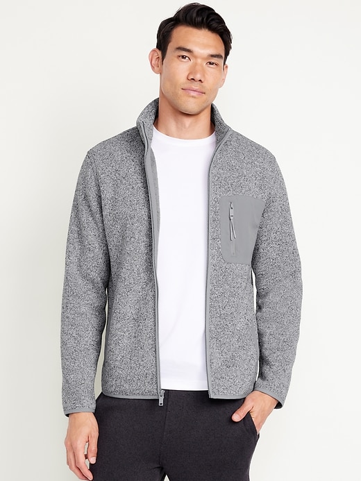 Image number 1 showing, Sherpa-Lined Sweater Fleece Zip Jacket