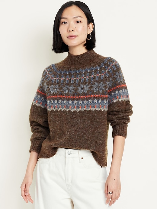 Image number 1 showing, Holiday Print Mock-Neck Sweater