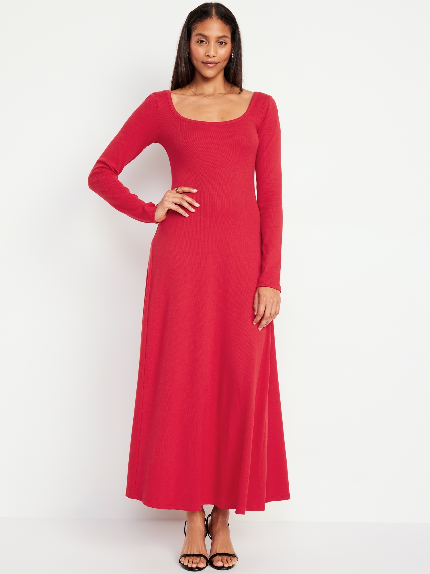 Fit & Flare Ribbed Maxi Dress