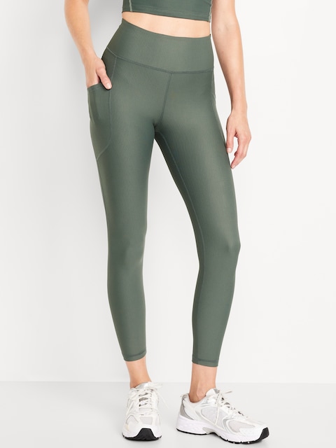 High-Waisted PowerSoft Rib Pocket Leggings - Ribbed Dark Ivy