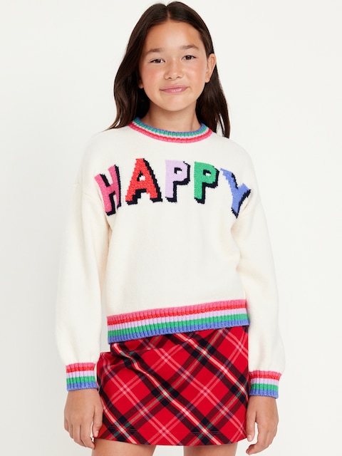 SoSoft Crew-Neck Graphic Sweater for Girls - Happy