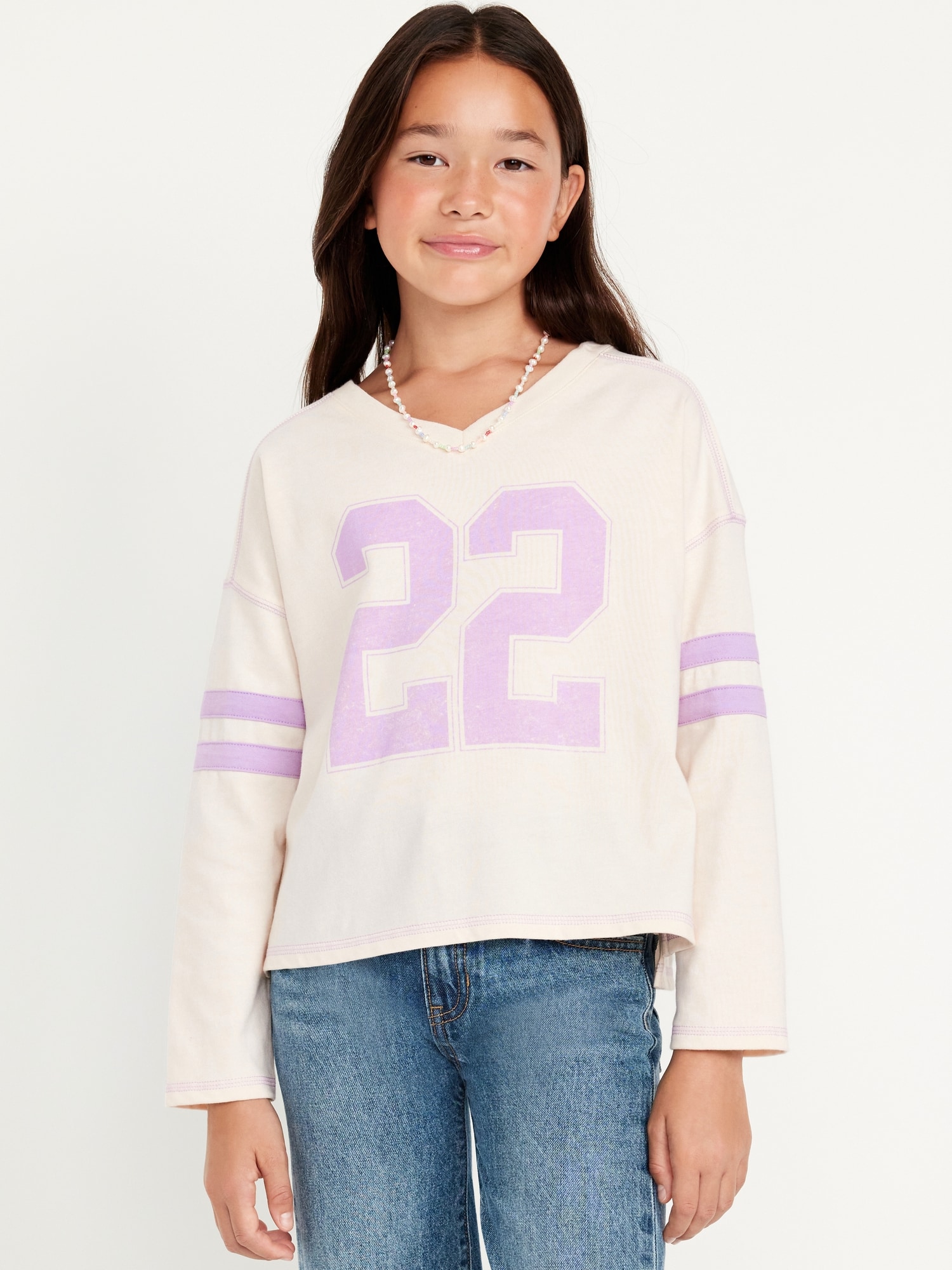 Loose Long-Sleeve Graphic Top for Girls