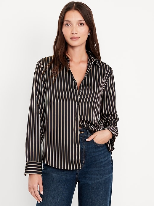 Image number 1 showing, Classic Button-Down Satin Shirt