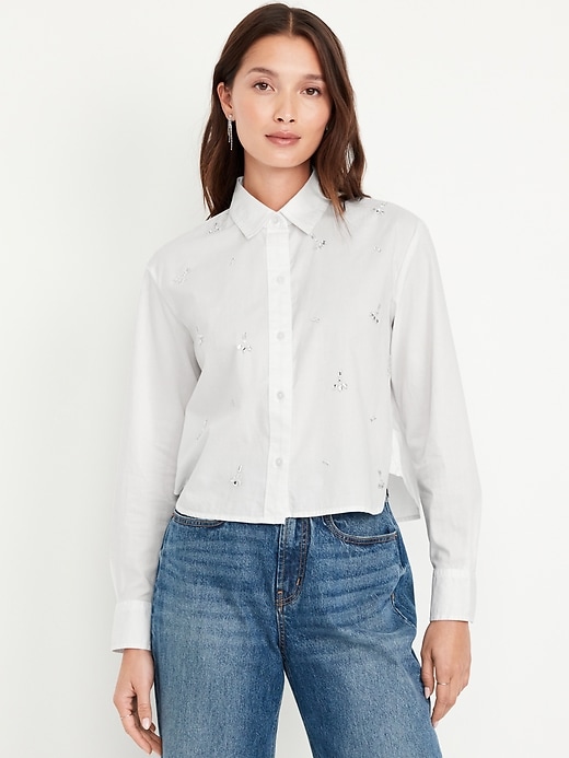 Image number 1 showing, Embellished Cropped Button-Down Shirt