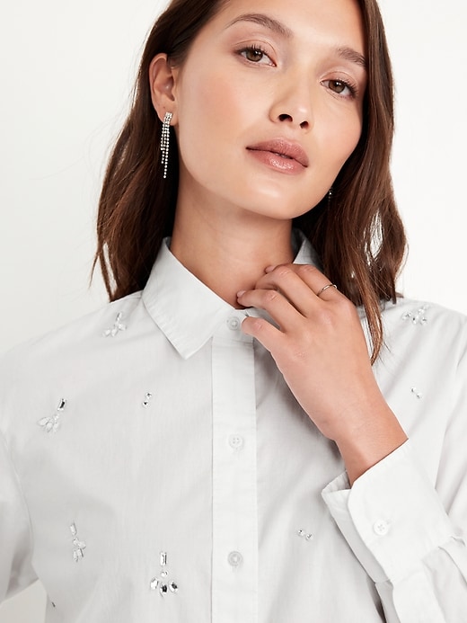 Image number 4 showing, Embellished Cropped Button-Down Shirt