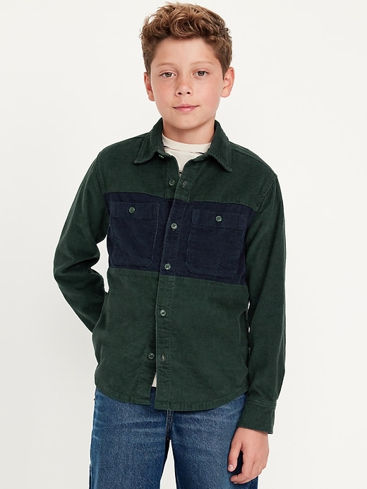 View large product image 1 of 4. Long-Sleeve Color Block Corduroy Shirt for Boys