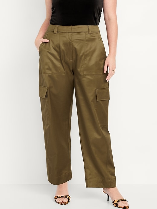 Image number 5 showing, Extra-High Waisted Satin Cargo Barrel Wide-Leg Pants