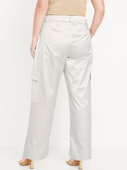 Image number 6 showing, Extra-High Waisted Satin Cargo Barrel Wide-Leg Pants