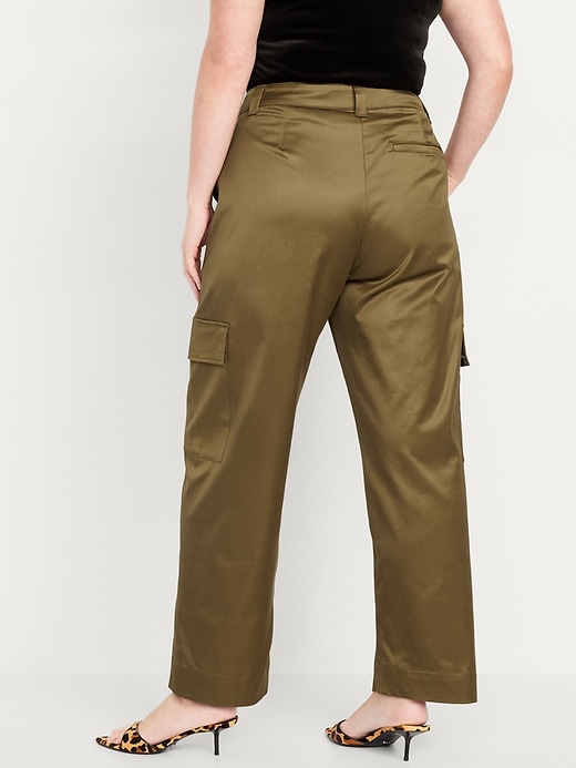 Image number 6 showing, Extra-High Waisted Satin Cargo Barrel Wide-Leg Pants