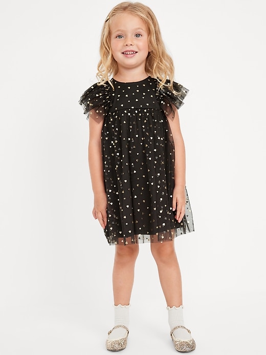 View large product image 1 of 2. Flutter-Sleeve Printed Tulle Dress for Toddler Girls