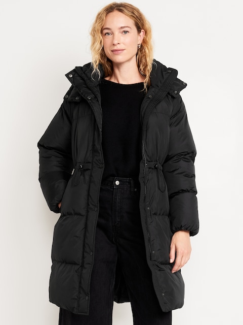 Water-Resistant Quilted Long Puffer Jacket - Black Jack