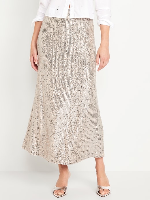 Image number 1 showing, High-Waisted Sequin Maxi Skirt