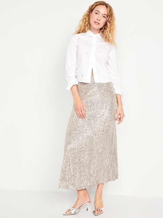 Image number 3 showing, High-Waisted Sequin Maxi Skirt