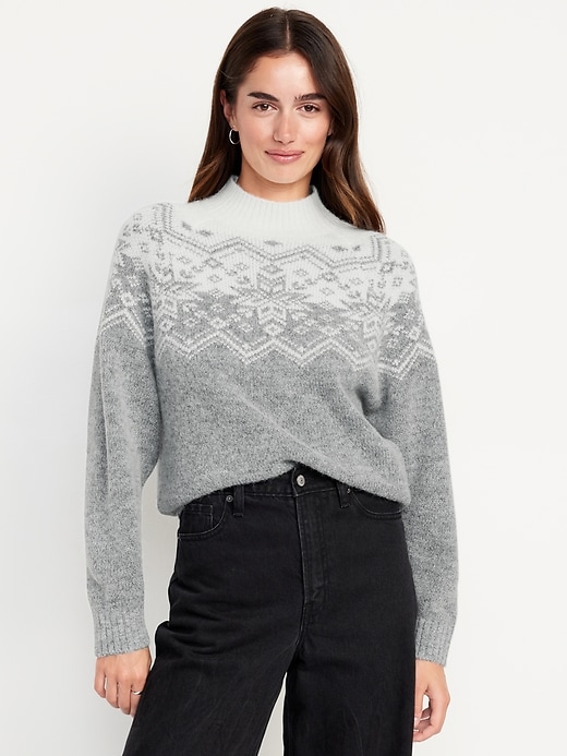 Image number 1 showing, Holiday Print Mock-Neck Sweater