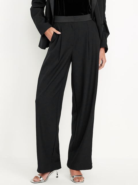 Extra High-Waisted Tuxedo Wide-Leg Pants - Black Jack