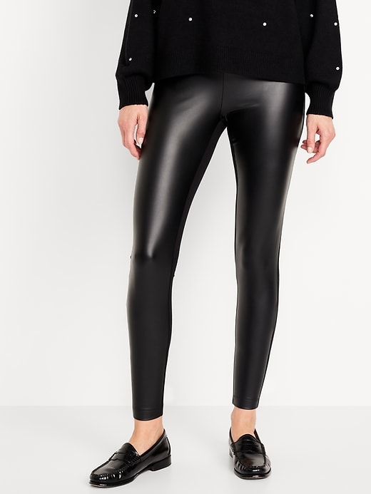 Image number 1 showing, High-Waisted Faux Leather Front-Panel Leggings