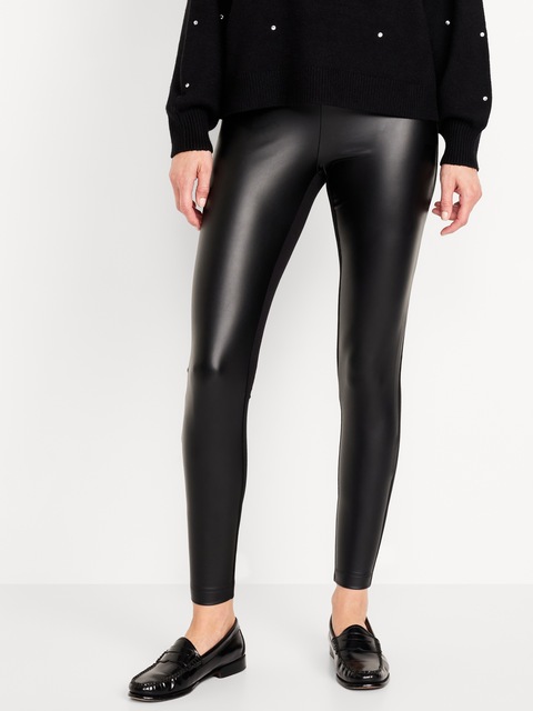 High-Waisted Faux-Leather Fashion Layering Leggings