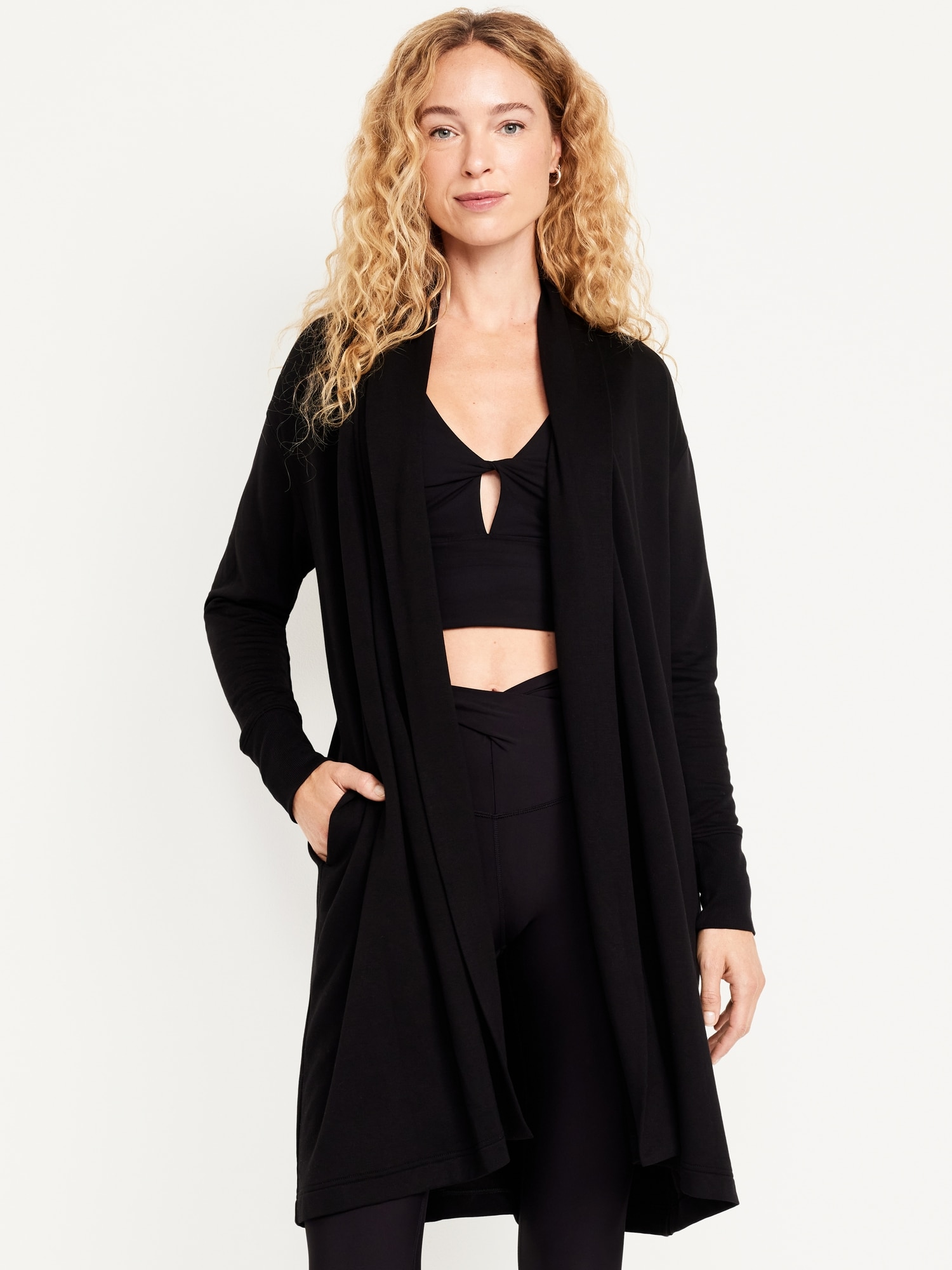 Live-In Open-Front Longline Wrap - Black