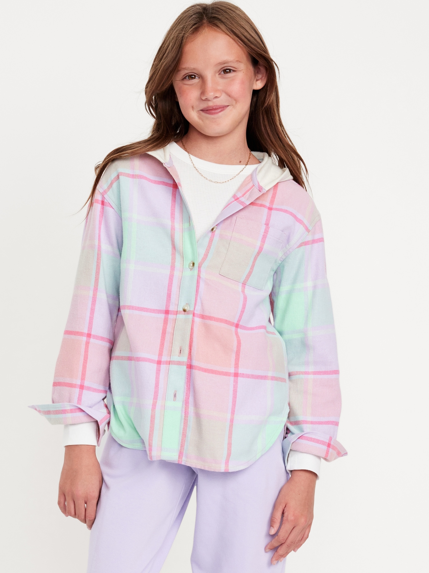 Girls hooded flannel sale