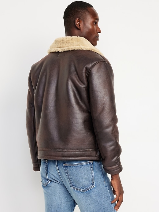 Image number 2 showing, Faux-Leather Aviator Jacket