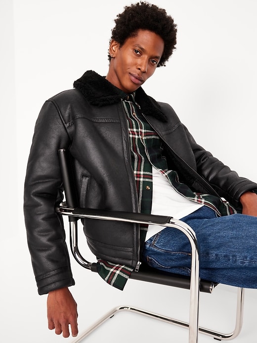 Image number 8 showing, Faux-Leather Aviator Jacket