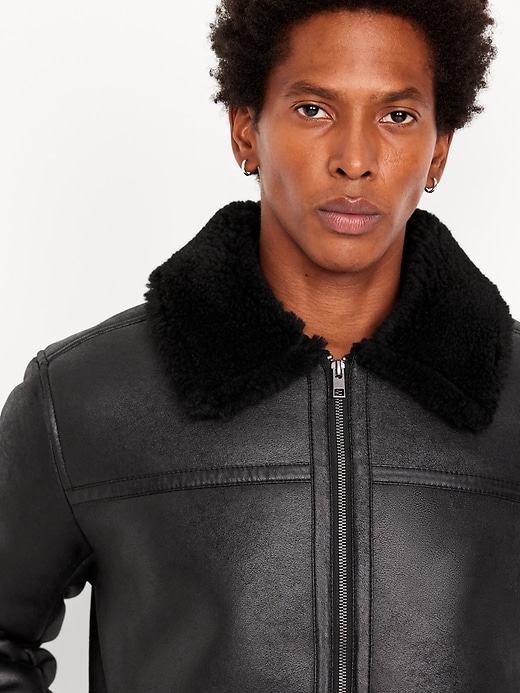 Image number 4 showing, Faux-Leather Aviator Jacket