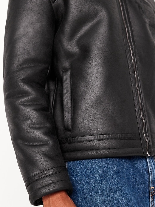 Image number 5 showing, Faux-Leather Aviator Jacket