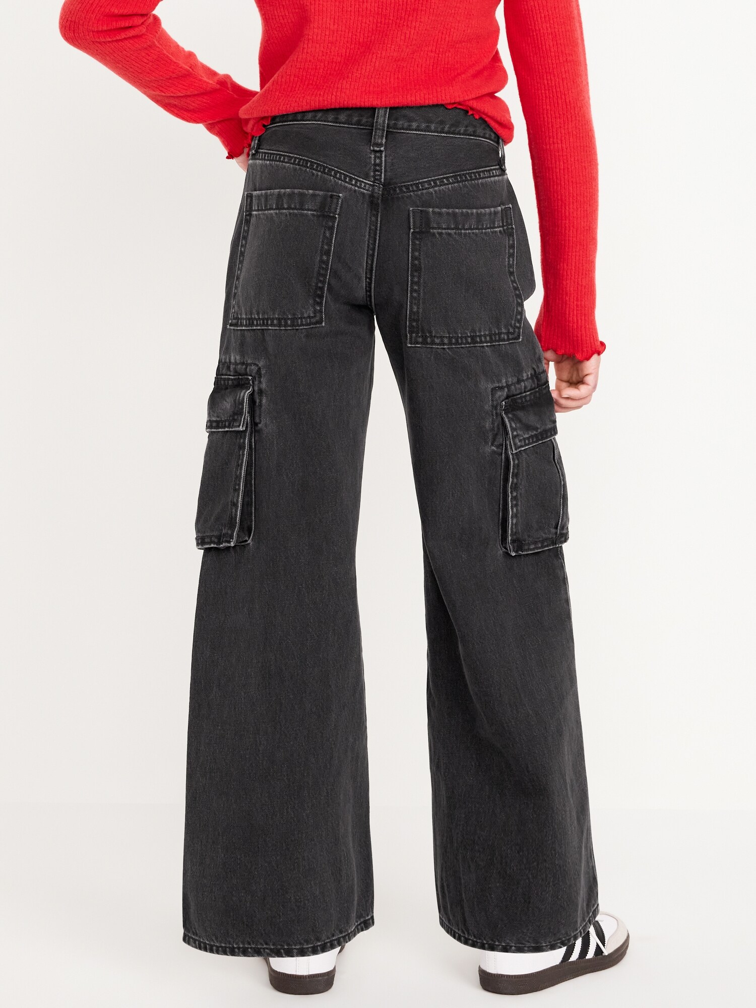 Джинсы Old Navy High-Waisted Super Baggy Wide-Leg Cargo Jeans для девочек, цвет: Чёрный варёный — фото 2