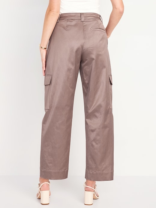 Image number 2 showing, Extra-High Waisted Satin Cargo Barrel Wide-Leg Pants