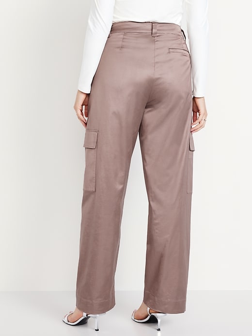 Image number 6 showing, Extra-High Waisted Satin Cargo Barrel Wide-Leg Pants