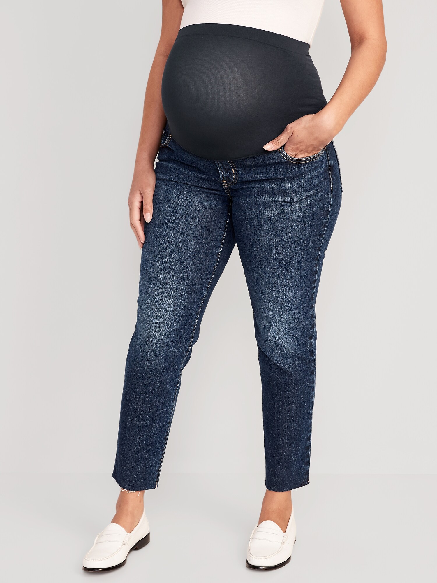 GAP Maternity Skinny Jeans - Women's Full Panel Dark Indigo Denim Pull-On