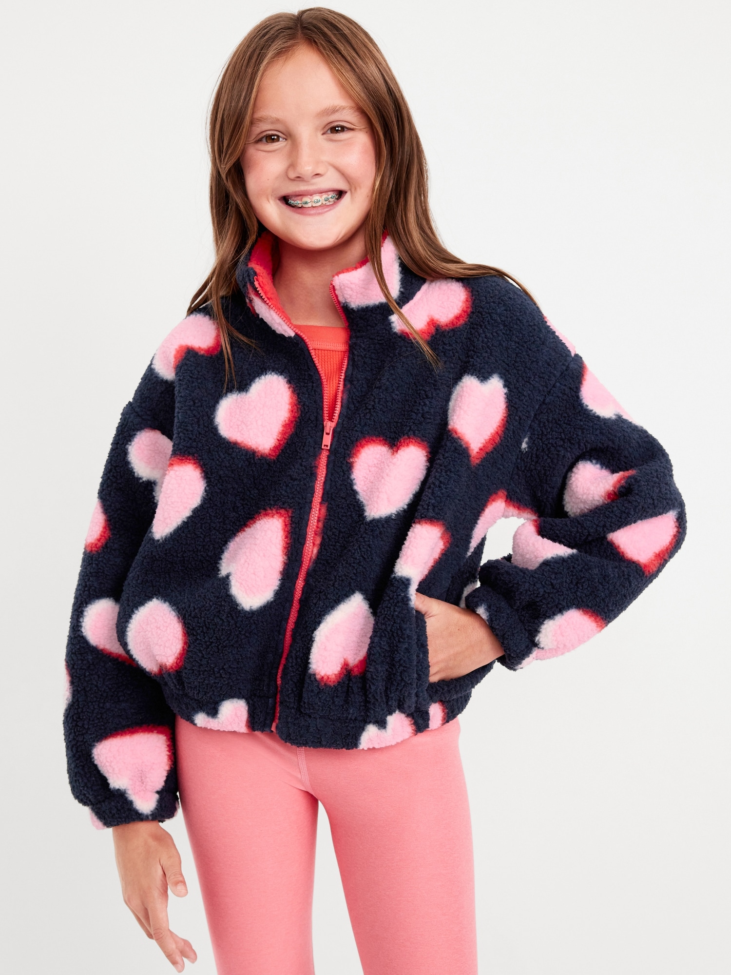 Printed Mock-Neck Sherpa Full-Zip Jacket for Girls