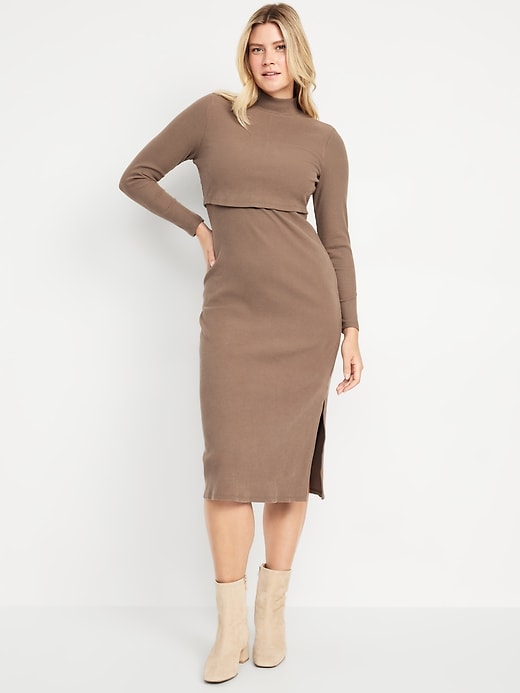 Image number 1 showing, Maternity Mock-Neck Nursing Midi Dress