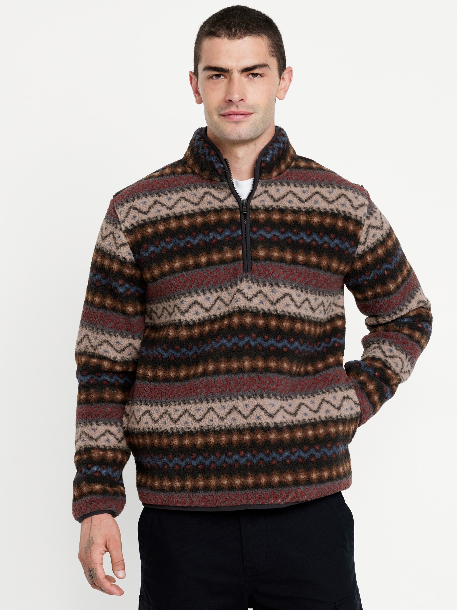 Sherpa Fair Isle Quarter Zip Old Navy