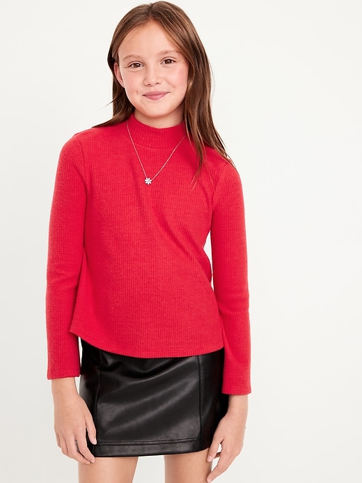 View large product image 1 of 4. Cozy Mock-Neck Bell-Sleeve Ribbed Top for Girls