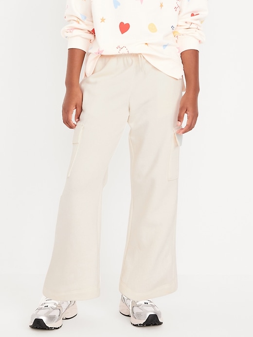 View large product image 1 of 4. High-Waisted Wide-Leg Fleece Cargo Pants for Girls